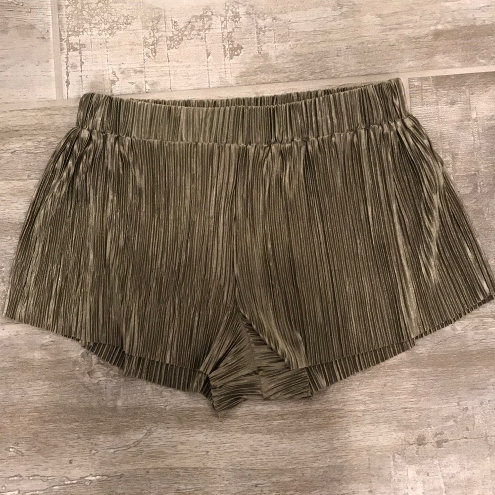 Olive Green Pleated Shorts